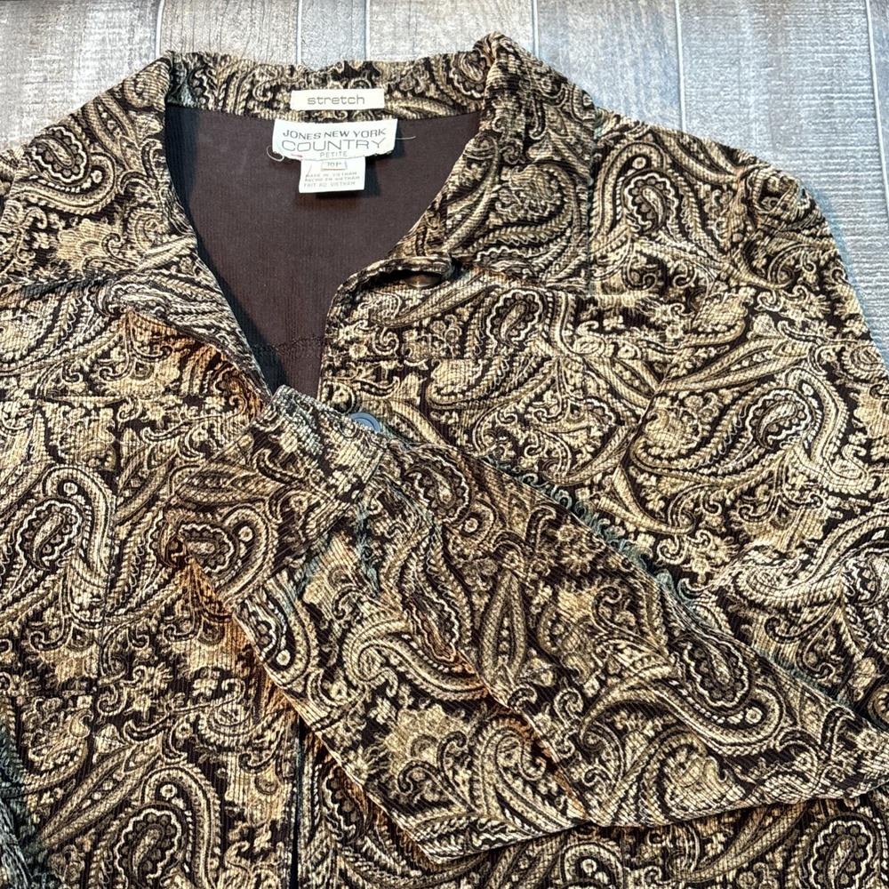 Jones New York‎ Country Petite 16P Women's Paisley Velvet Blazer Jacket Brown